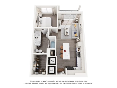 Floor plan for 1 bed, 1 bath, 695 sqft